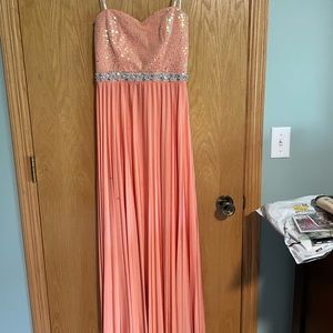 Coral sequin prom dress